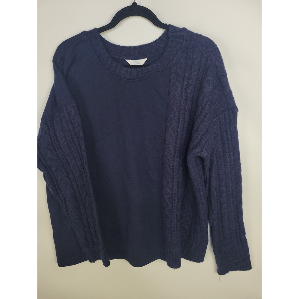 Time and Tru Women's Blue Cable Knit Sleeve Fleece Sweater XL (16-18) | Cozy Pul